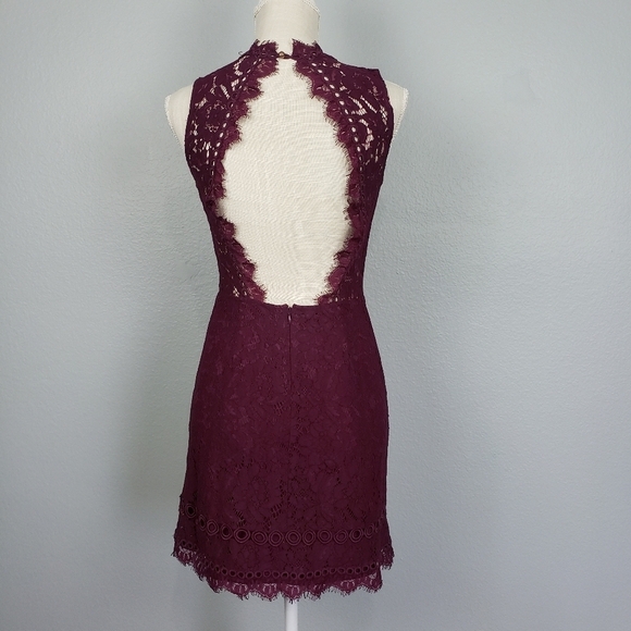 SAYLOR X FREE PEOPLE Cherie Bodycon Lace Mini Open Back Dress Burgundy XS - Picture 7 of 11